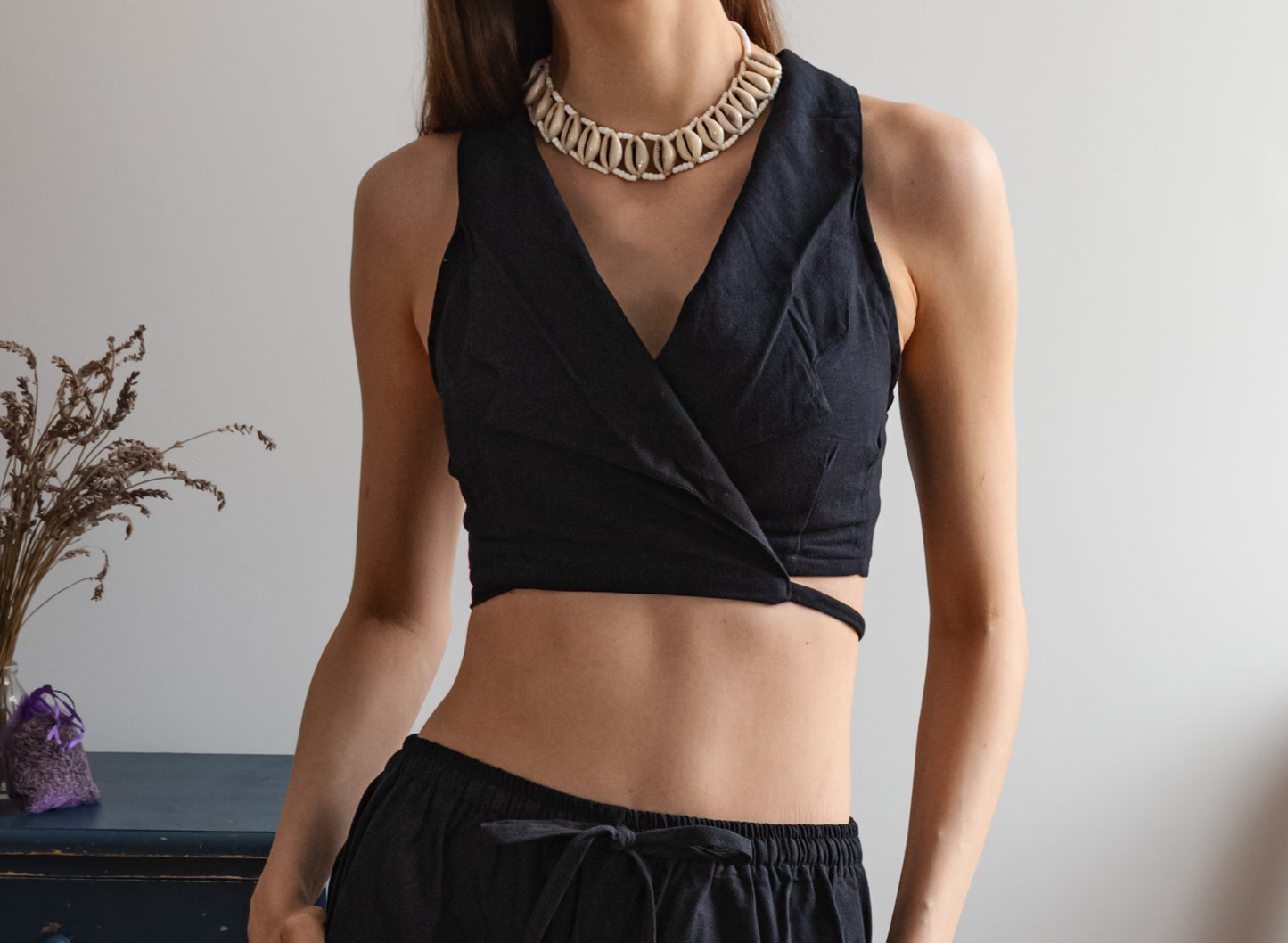 Women's linen wrap top – 100% linen
