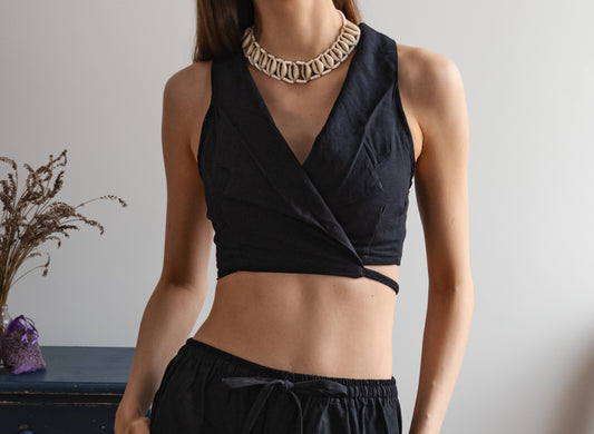 Damen Leinen Wickeltop – 100% Leinen