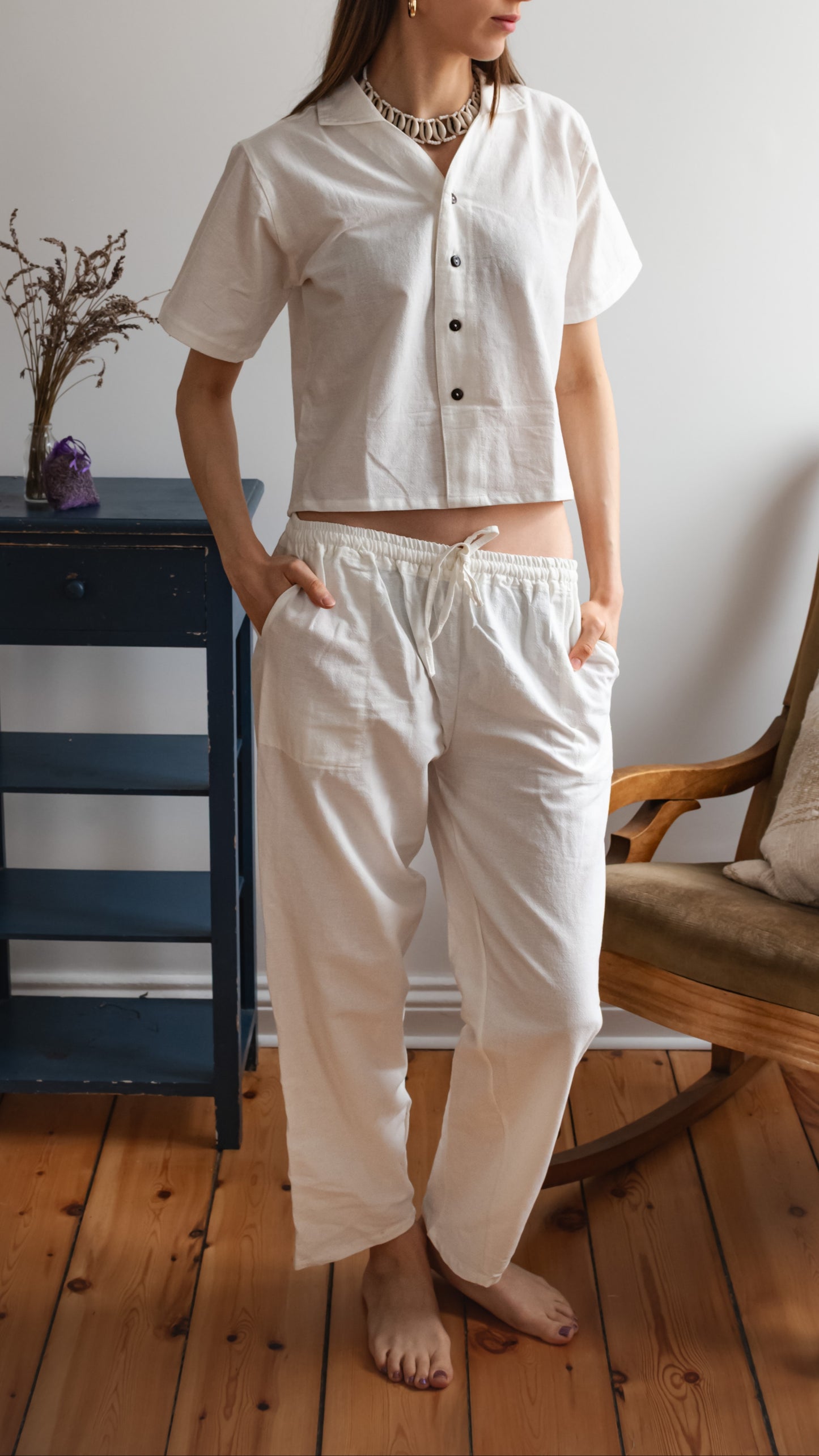Kurzarm-Leinenbluse Damen - 100% Leinen