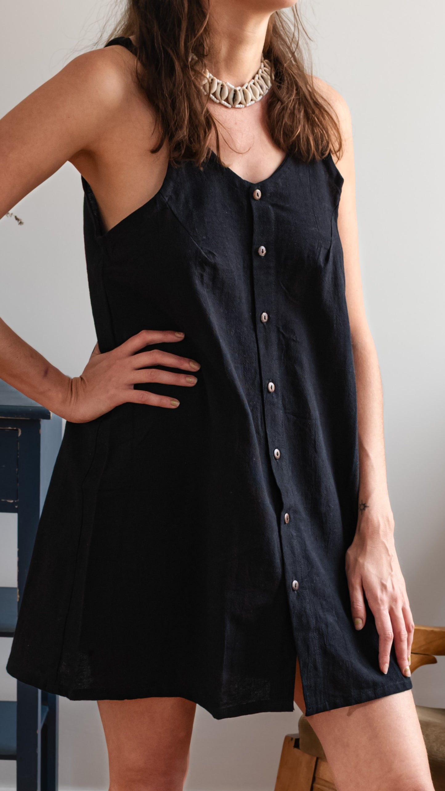 Leinenkleid mit Knopfleiste –  100 % Leinen