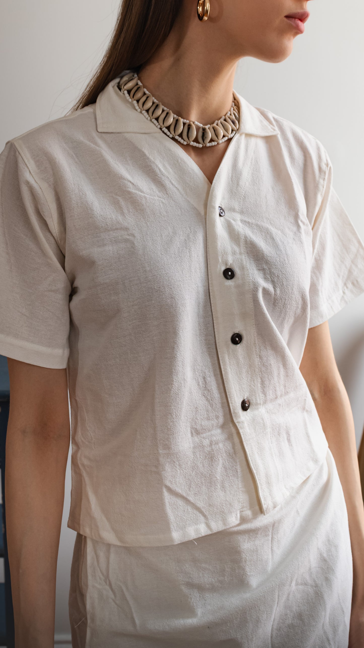 Kurzarm-Leinenbluse Damen - 100% Leinen