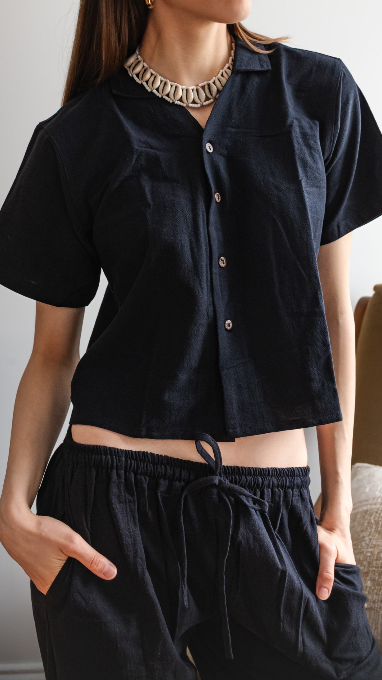 Kurzarm-Leinenbluse Damen - 100% Leinen