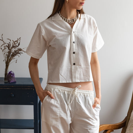 Kurzarm-Leinenbluse Damen - 100% Leinen